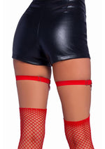 Load image into Gallery viewer, Leg Avenue Pentagram Studded Iridescent Thigh High Garter Suspender with Chain Detail - Red - One Size
