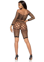 Load image into Gallery viewer, Leg Avenue Pothole Net Crop Top and Bike Shorts - Black - One Size - 2 Piece
