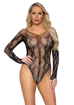 Load image into Gallery viewer, Leg Avenue Python Net Long Sleeved Bodysuit - Black - One Size