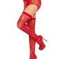 Leg Avenue Rachel Lace Thigh Highs and Crossover Garter Belt - Red - One Size - 2pc