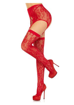 Load image into Gallery viewer, Leg Avenue Rachel Lace Thigh Highs and Crossover Garter Belt - Red - One Size - 2pc
