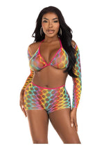 Load image into Gallery viewer, Leg Avenue Rainbow Hardcore Net Bra Top, Shrug, and Boy Shorts - Multicolor - One Size - 3 Piece