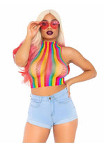 Load image into Gallery viewer, Leg Avenue Rainbow Net High Neck Crop Top - One Size
