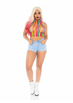 Load image into Gallery viewer, Leg Avenue Rainbow Net High Neck Crop Top

