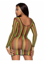 Load image into Gallery viewer, Leg Avenue Rasta Net Long Sleeved Mini Dress - Multicolor - One Size
