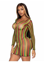Load image into Gallery viewer, Leg Avenue Rasta Net Long Sleeved Mini Dress
