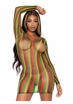 Load image into Gallery viewer, Leg Avenue Rasta Net Long Sleeved Mini Dress - Multicolor - One Size
