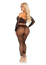 Load image into Gallery viewer, Leg Avenue Rhinestone Fishnet Crop Top and Footless Tights
