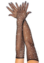Load image into Gallery viewer, Leg Avenue Rhinestone Fishnet Opera Length Gloves - Black - One Size
