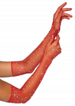 Load image into Gallery viewer, Leg Avenue Rhinestone Fishnet Opera Length Gloves - Red - One Size
