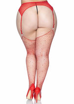 Load image into Gallery viewer, Leg Avenue Rhinestone Fishnet Stockings - Red - Queen/XLarge/XXLarge
