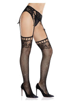 Load image into Gallery viewer, Leg Avenue Rhinestone Lace Top Fishnet Stockings with Attached Garter Belt
