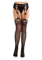 Load image into Gallery viewer, Leg Avenue Rhinestone Lace Top Fishnet Stockings with Attached Garter Belt
