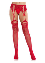Load image into Gallery viewer, Leg Avenue Rhinestone Lace Top Fishnet Stockings with Attached Garter Belt

