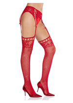 Load image into Gallery viewer, Leg Avenue Rhinestone Lace Top Fishnet Stockings with Attached Garter Belt
