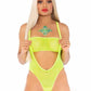 Leg Avenue Rhinestone Mesh Bandeau and Suspender Bodysuit - Neon Yellow/Yellow - One Size - 2 Piece