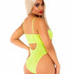 Leg Avenue Rhinestone Mesh Bandeau and Suspender Bodysuit - Neon Yellow/Yellow - One Size - 2 Piece