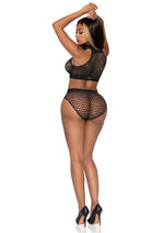 Load image into Gallery viewer, Leg Avenue Rhinestone Oval Net High Neck Crop Top and High Waist Bottoms - Black - One Size - 2 Piece