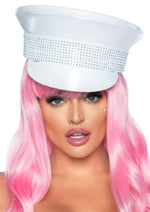 Load image into Gallery viewer, Leg Avenue Rhinestone Trimmed Military Hat - White