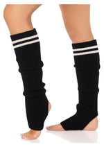 Load image into Gallery viewer, Leg Avenue Ribbed Stirrup Leg Warmers with Athletic Stripe - Black - One Size