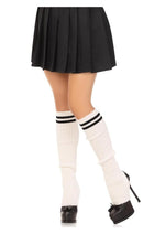 Load image into Gallery viewer, Leg Avenue Ribbed Stirrup Leg Warmers with Athletic Stripe - White - One Size