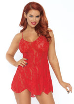 Load image into Gallery viewer, Leg Avenue Rose Lace Flair Chemise - Red - One Size
