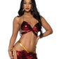 Leg Avenue Ruby Desert Princess Lame Bikini Top and Split Leg Cut-Out Harem Pants with Side Ties - Red - Medium - 2 Piece