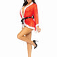 Leg Avenue Santa Mesh Robe with Plush Trim, Ribbon Tie, and G-String - Red/White - Medium/Small - 3 Piece