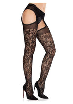 Load image into Gallery viewer, Leg Avenue Scalloped Trimmed Cross Hatch Floral Lace Suspender Hose - Black - One Size
