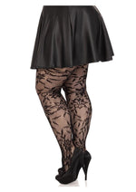 Load image into Gallery viewer, Leg Avenue Seamless Chantilly Floral Lace Tights - 1x-2x - Black