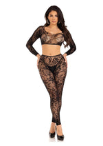 Load image into Gallery viewer, Leg Avenue Seamless Chantilly Lace Crop Top and Footless Tights
