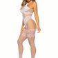 Leg Avenue Seamless Industrial Net Halter Bodystocking with Faux Lace Lingerie Detail