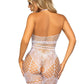 Leg Avenue Seamless Industrial Net Halter Bodystocking with Faux Lace Lingerie Detail - White - One Size