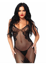 Load image into Gallery viewer, Leg Avenue Seamless Net and Lace Dual Strap Halter Dress with Faux Lace Up Back - Black - One Size

