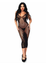 Load image into Gallery viewer, Leg Avenue Seamless Net and Lace Dual Strap Halter Dress with Faux Lace Up Back
