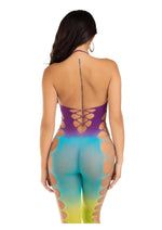 Load image into Gallery viewer, Leg Avenue Seamless Ombre Faux Lace Up Footless Bodystocking - One Size - Ocean
