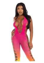 Load image into Gallery viewer, Leg Avenue Seamless Ombre Faux Lace Up Footless Bodystocking - One Size - Sunset
