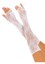 Load image into Gallery viewer, Leg Avenue Seamless Opera Length Floral Net Fingerless Gloves - White - One Size