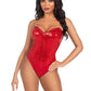 Leg Avenue Sequin Boned Snap Crotch Bodysuit with Detachable Clear Strap - Red - Large - 2 Piece