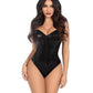 Leg Avenue Sequin Boned Snap Crotch Bodysuit with Detachable Clear Strap - Black - Medium - 2 Piece