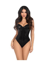 Load image into Gallery viewer, Leg Avenue Sequin Boned Snap Crotch Bodysuit with Detachable Clear Strap - Black - Medium - 2 Piece
