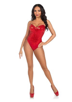 Load image into Gallery viewer, Leg Avenue Sequin Boned Snap Crotch Bodysuit with Detachable Clear Strap
