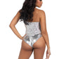 Leg Avenue Sequin Boned Snap Crotch Bodysuit with Detachable Clear Strap