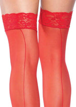 Load image into Gallery viewer, Leg Avenue Sheer Stocking with Back Seam Lace Top - Red - One Size