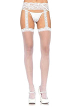 Load image into Gallery viewer, Leg Avenue Sheer Thi-Hi with Lace Garter Belt - White - One Size