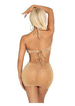 Load image into Gallery viewer, Leg Avenue Shimmer Sheer Lurex Rhinestone Keyhole Halter Dress
