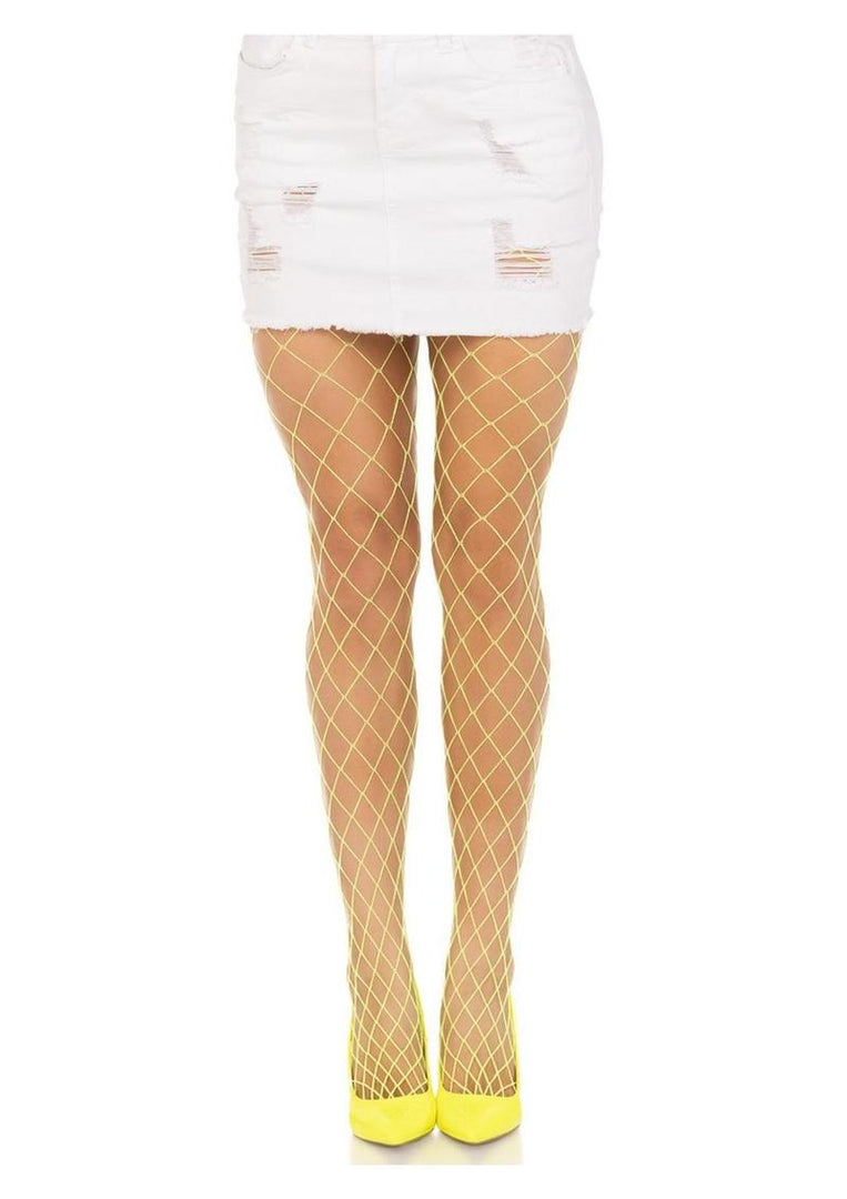 Leg Avenue Spandex Diamond Panty Hose - Neon Yellow - One Size