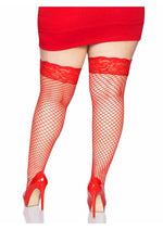 Load image into Gallery viewer, Leg Avenue Spandex Industrial Net Thigh Highs with Stay Up Silicone Lace Top - 1x-2x
