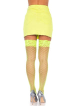 Load image into Gallery viewer, Leg Avenue Spandex Industrial Net Thigh Highs with Stay Up Silicone Lace Top - Neon Yellow/Yellow - One Size

