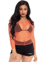 Load image into Gallery viewer, Leg Avenue Spandex Long Sleeved Industrial Net Shirt - Coral/Orange - One Size
